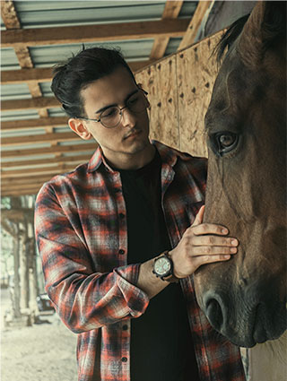 Man petting horses